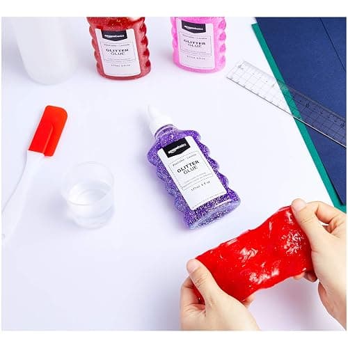 Amazon Basics Liquid Washable Glitter Glue for Making Slime, Art Crafts and School, Assorted Colors (Purple, Pink, Red, Blue), 6 oz Each, 4-Count thumbnail 5