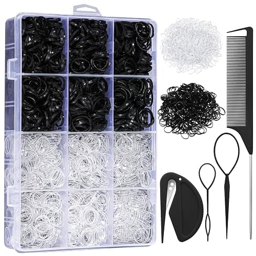 2200 Pcs Elastic Hair Bands with Hair Loop Styling Tool Set, Clear Mini Hair Bands and Black Elastic Hair Ties with Rubber Band Cutter Organizer Box Hair Accessories for Toddler Baby Girl Women - Image 1