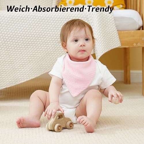 Kewlife gift 6 Stück Lätzchen Baby Musselin Dreieckstuch Baby Halstuch Lätzchen Verstellbare für Junge und Mädche - Sanft-Rosa thumbnail 3