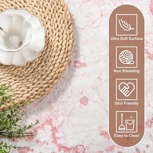 Area Rug - 3x5 Vintage Pink Honeycomb Non Slip Backing Area Rugs Soft Faux Wool Carpet Foldable & Machine Washable Rugs for Living Room Bedroom Dining Room Home Office - 3'x5' - Pink/Cream thumbnail 7