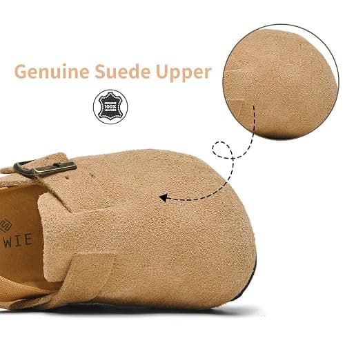 AFWIE Kids Genuine Leather Toddler Clogs，Clogs for Boys Girls Cork Footbed Arch Support Slip Resistant Mules Adjustable Buckle,Non-Slip Slippers,Sandals for Boys Girls thumbnail 3