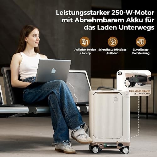 iHoverboard Elektrischer Koffer-5,5kg Leichtgewicht | 38L Volumen | 13 km/h | 120kg Belastung | Mit Abnehmbarem Akku & Flugzeugtauglich,EIN tragbarer, Fahrbarer Smart-Reise-Koffer (Weiß) thumbnail 4