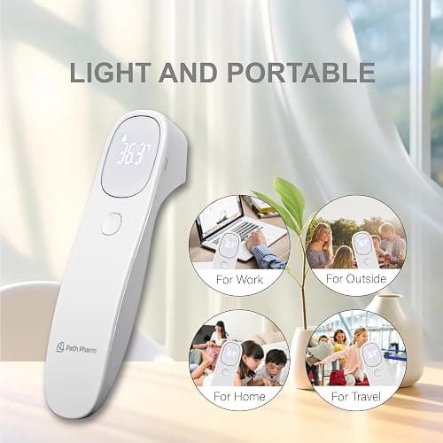 PATH PHARM Forehead Non-Contact Infrared Thermometer for Kids, Adults, and Baby Support with Digital Instant Read, Fever Alarm, Memory Function, and Large LED Display, Canadian Brand thumbnail 6