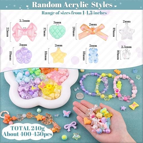 400-450PCS TINKRSTUFF Assorted Acrylic Beads 6 Mixed Colors Cute Beads for Bracelet Making, Bow Aesthetic Flower GummyBear Butterfly Kawaii Charms for Jewelry Making DIY Necklace Keychain Phone Charm thumbnail 2