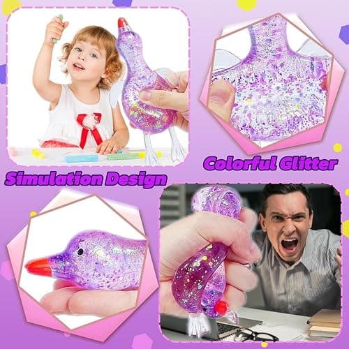 Duck Squishy Glitter, Squishy Duck Squeezy, Ultra Soft Stress Relief Sugar Ball Slow Rise Relaxing Sensory Fidget Stress Anxiety Relief for Adults Gifts (Pink-1pc) thumbnail 6