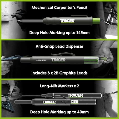 Tracer Deep Hole Construction Pencil and Pen Kit with 6X Replacement Leads and Site Holsters. Carpenter pencil Marking Kit thumbnail 2
