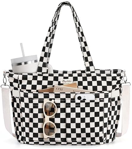 Bagstellar Corduroy Tote Bag for Women, 17 Pockets Laptop Work Tote Bag Lightweight Teacher Nurse Bible Bag for School Travel | with 40oz Cup Holder - Image 1