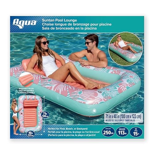 Aqua Inflatable Tanning Pool Lounger, Premium Pool Float with Cupholders and Removeable Pillow for Relaxation and Fun thumbnail 6