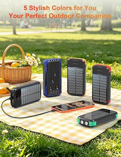 SOXONO Solar Power Bank 40000mAh PD20W Fast Charging Portable Solar Charger | Built-in 4 Cables, 3 Ports, Dual Bright Flashlight, External Battery Pack for Camping, Hiking, and Outdoor Use, Orange thumbnail 13