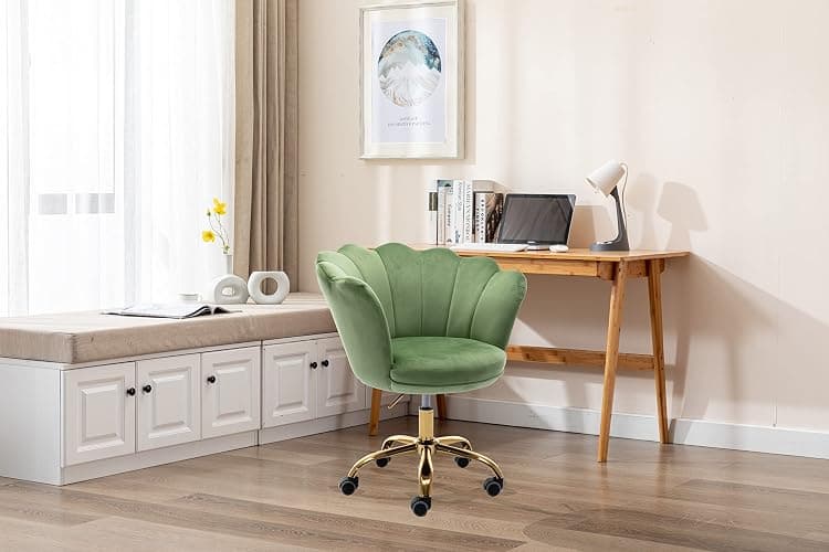 Hegmentine Modern Home Office Desk Task Chair with Wheels, Swivel, Height Adjustable, Velvet, Olive Green thumbnail 4