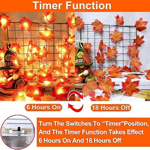 Timer&3 Pack Halloween Fall Decor 30Ft Fall Garland with Lights 60LED | Patented Realistic Maple Leaves Garland Halloween Fall Decorations for Home, Battery Operated Waterproof Thanksgiving Decor thumbnail 3