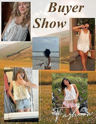 Women Summer Boho Lace Tie Front Tank Beach Vacation Top Button Down Sleeveless Cardigan Crop Y2k Tops Clothes 2026 thumbnail 2