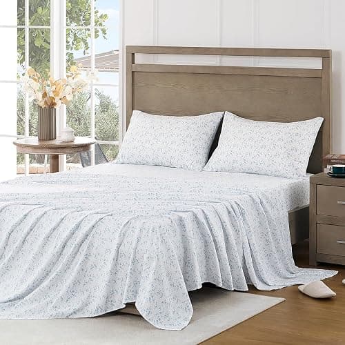 FreshCulture Floral Bed Sheets - Ultra Soft Queen Sheet Set - Brushed Microfiber Blue Floral Sheets - Deep Pockets up to 16" - Easy Care - Hotel Luxury 4 Piece Flower Printed Sheets Queen, Lille thumbnail 8