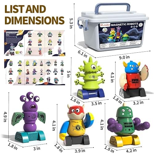 BLmukce Magnetic Robot Toy for Kids 3-5, 35 PCS STEM Educational Playset with Storage Box, DIY Stacking Monster Robots, Toddler Creative Alien Toys Gift for Boys Girls (Christmas Birthday) thumbnail 3