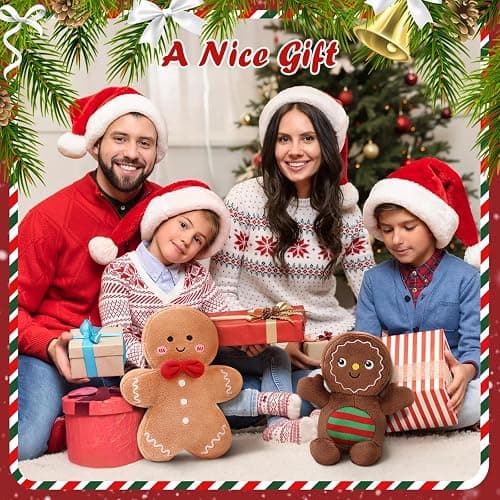 Eoieov Christmas Gingerbread Man Pillow Gingerbread Plush Stuffed Pillow Fun Gingerbread Shaped Decorative Throw Pillows for Sofa Cushion Christmas Party Decor Khaki,15.7" thumbnail 2