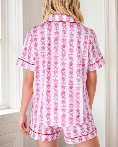 GZDINH Women's 2-Piece Pajama Set Palm and starfish Print Sleepwear Breathable Short Sleeve for Birthday Gift thumbnail 5