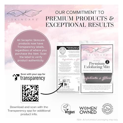 Seraphic Skincare (Original) Premium Exfoliating Mitt for Body (2pc) – 100% Vegan Viscose Traditional Body Scrub Glove Kessa Korean Washcloth – Body Exfoliator for Self-Tan Removal & Keratosis Pilaris thumbnail 6