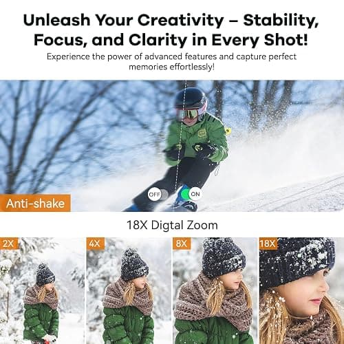 Deatti Digital Camera FHD 4K with Dual Screen 64GB SD Card 2 Batteries,18X Zoom,Anti Shake Portable Rechargeable Camera for Teens Boys Girls Kids,White thumbnail 4