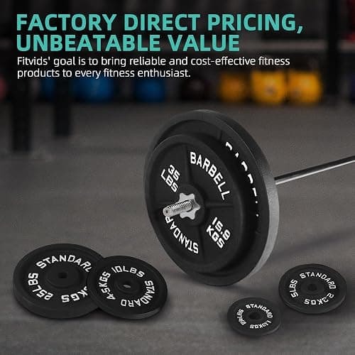 Fitvids Barbell Weight Set, Cast Iron 1" Standard Weight Plates Including 5FT Standard Barbell Bar & Star Locks, 95 Pounds Set (85 Lbs Plates + 10 Lbs Barbell Bar), Multiple Packages thumbnail 6