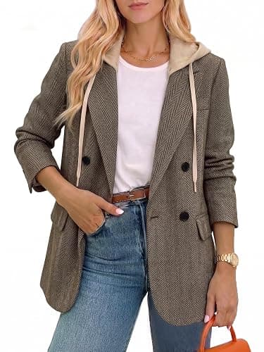 Mina Self 2026 Fall Women's Hooded Blazer Jacket Oversized Business Casual | Long,Double-Breasted,Full-Lined,Open Front,Long Sleeve, Lapel, Dressy Suits,Work Office Outfits With Pocket,Capsule Wardrobe - Image 1