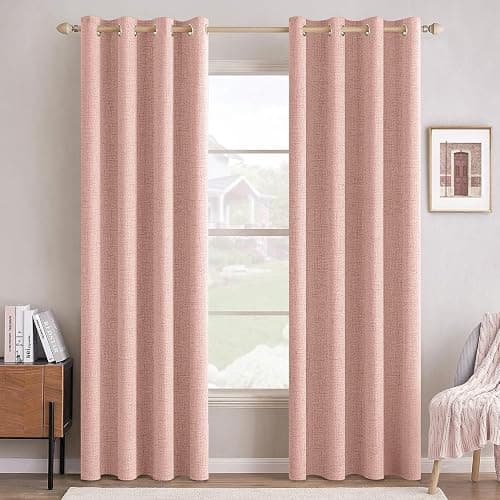 MIULEE 100% Blackout Linen Curtains for Bedroom 52x84 Inches Blush Pink | Room Darkening, Light Blocking, Thermal Insulated, Grommet Top, Linen Textured, Window Curtains for Living Room, 2 Panels - Image 1