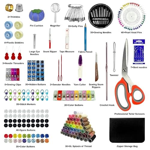 HYHJMISTY Sewing Kit for Adults, 50 Color Sewing Thread Kit, 295PCS Sewing Accessories with Ergonomic Scissors, Portable Professional Mending Essentials for Travel, Home, Beginners thumbnail 2