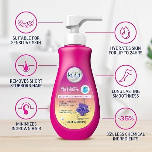 Veet Sensitive Skin Hair Removal Cream For Women, Painless Bikini Hair Removal Gel, Dermatologically Tested Depilatory Cream For Bikini Line, Legs, Arms, Underarms, 13.5 FL OZ Pump Bottle with Tool thumbnail 5