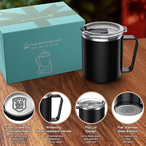Coffee Mug Warmer & Mug Set for Desk, Electric Coffee Cup Warmer with 16oz Heated Mug, Temperature Control Smart Coffee Heater with Auto Shut Off & 9 Temp Settings, Gifts for Men Women, Black thumbnail 8