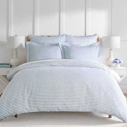 Levtex Home Martha Stripe Blue Reversible Full/Queen Comforter Set (90x94in) with 2 Pillowcases (26x20in) - Stripe Bedding - Blue, White - Cotton Queen Size Comforter Set - Lofty, Soft, Pre-Washed thumbnail 2