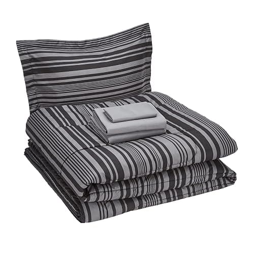 Amazon Basics 5-Piece Lightweight Microfiber Comforter Set with Sheets, Bed-in-a-Bag, Gray Calvin Striped Bedding, Twin/Twin XL thumbnail 4