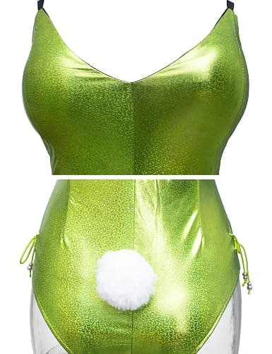 Womens Bunny Costume Girl Bodysuit Holographic Shining Suit Sparkle Costume Senpai Cosplay Bodysuit One Piece stockings Set thumbnail 5