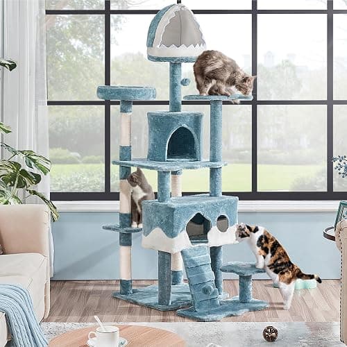 Yaheetech Cat Tree, 72.5inch Ocean-Themed Cat Tower, Multi-Level Large Cat Tree for Indoor Cats with Shark's Mouth Bed & 2 Big Condos & 2 Wide Perches & Funny Toys, Blue & White thumbnail 3