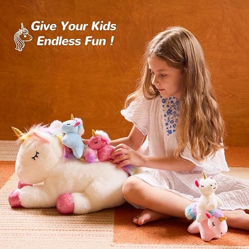 Vposyako 5 Pieces Unicorn Toys Stuffed Animals for Girls, 1 Mommy Unicorn with 4 Babies, Soft Plush Toys Gifts for Girls 3 4 5 6 7 8 9 Years, Kids, Children, Christmas, Birthday, Valentine's thumbnail 4