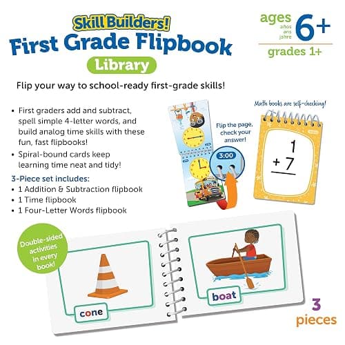 Learning Resources Skill Builders! First Grade Flipbook Library - 3 Pieces, Ages 6+, Math and Spelling Activities for Kids, First Grade Must Haves thumbnail 5