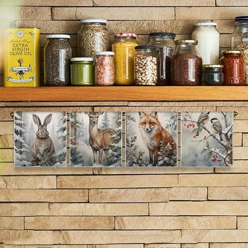 Qpenm Forest Animal Nursery Decor Kitchen Towels,Woodland Animals Baby Shower Decorations,Woodland Forest Animal Waffle Weave Dish Hand Towels,Fox Brids Deer Towels,(16×24 Set of 4) thumbnail 2