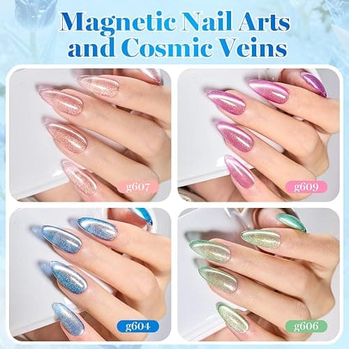 Beetles Crystal Garden Cat Eye Gel Nail Polish Set - 6 Colors 15ML Full Size Spring Gel Polish Kit Glitter Pink Blue Orange Green Magnetic Effect Soak Off UV Nail Art DIY Manicure Gifts for Women thumbnail 8