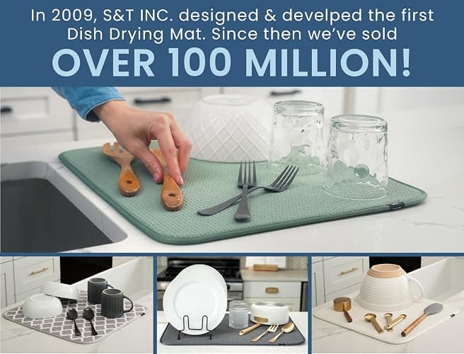 S&T INC. Dish Drying Mat XL, 18” x 24”, Absorbent Microfiber Kitchen Counter Mat, Dish Drying Pad for Dishes, Utensils, Pots and Pans, Extra Large, Cream - Cream - 18" x 24" thumbnail 6