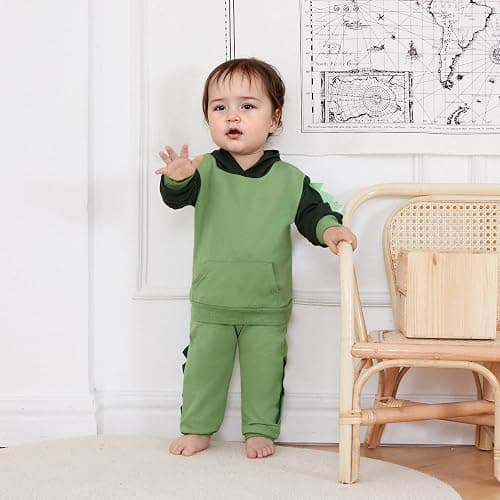LIOMENGZI Infant Baby Boy Hooded Dinosaur Fall Outfit Contrast Sweatshirt Pant Set Toddler Dinosaur Clothes 6 12 18 Months 2T thumbnail 3