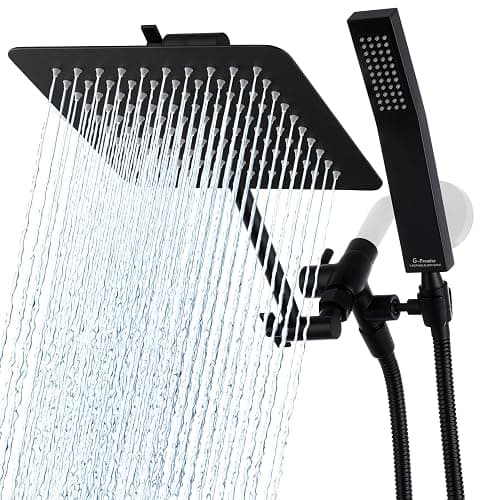 G-Promise All Metal 10" Dual Square Shower Head Combo | Rain Shower Head | Handheld Shower Wand | Adjustable | 3-Way Diverter | 71" Extra Long Hose - A Bathroom Upgrade (Matte Black) - Image 1