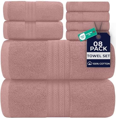 DAN RIVER 8 PC Luxury Bath Towels for Bathroom, 2 Bath, 2 Hand, and 4 Wash Cloths, 600 GSM 100% Ring Spun Cotton Towel Set, Highly Absorbent, Gym, Hotel, and Spa, Dusty Rose - Image 1