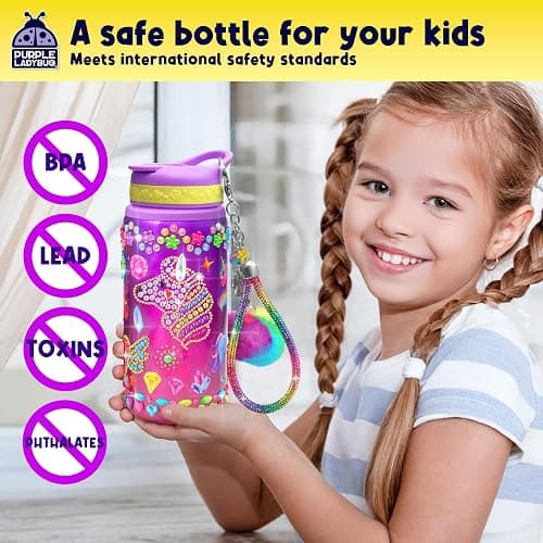 PURPLE LADYBUG Decorate Your Own Water Bottle Craft Kits for Kids - 6 Year Old Girl Gifts, Girls Birthday Presents, Arts and Crafts for Kids Ages 5-12, Unicorn Gifts for Girls - Gemstone - Purple thumbnail 6