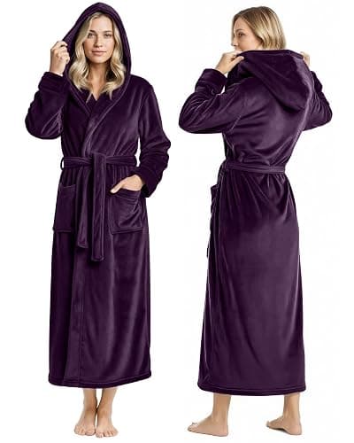 NY Threads Women's Fleece Hooded Bathrobe Plush Long Robe - Image 1