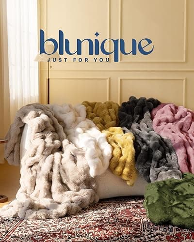 blunique Ultra Soft Cozy Faux Fur Throw Blanket, Fuzzy Plush Thick Bubble Blanket, Oversize Luxury Fluffy Blanket for Couch, Sofa, Bedroom, and Living Room,50x60 Inches,Pink thumbnail 9