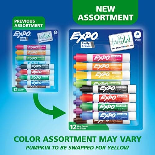 EXPO Dry Erase Markers, Low Odor Ink, Assorted Colors, Chisel Tip, 12 Count thumbnail 2