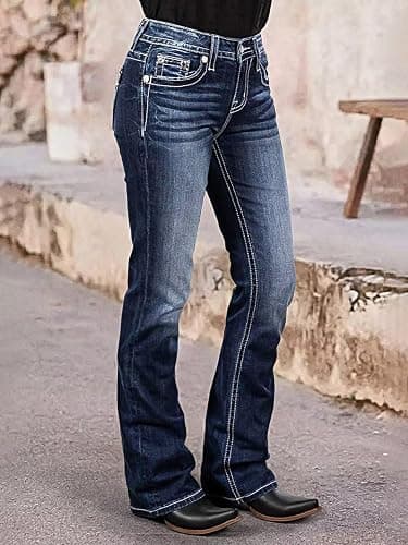Flamingals Butt Lifting Bootcut Jeans Stretchy Casual Fall Winter Trendy Flare Leg Jeans for Women thumbnail 3
