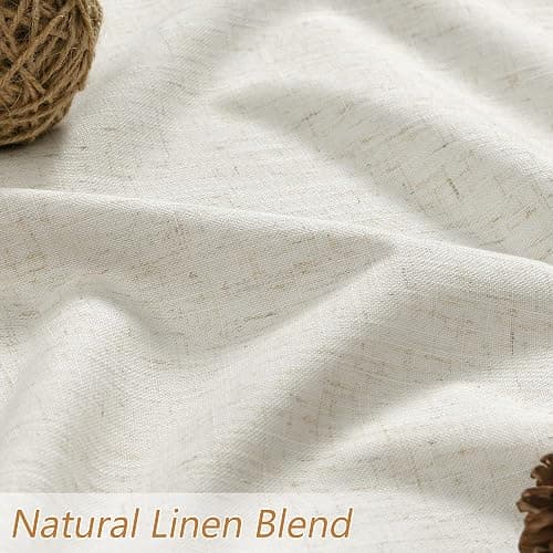 Guken Cream Linen Blackout Curtains 84 Inch Length 2 Panels Set for Living Room Bedroom Back Tab Thermal Insulated 100% Black Out Linen Drapes Room Darkening Window Curtains Ivory Natural thumbnail 3
