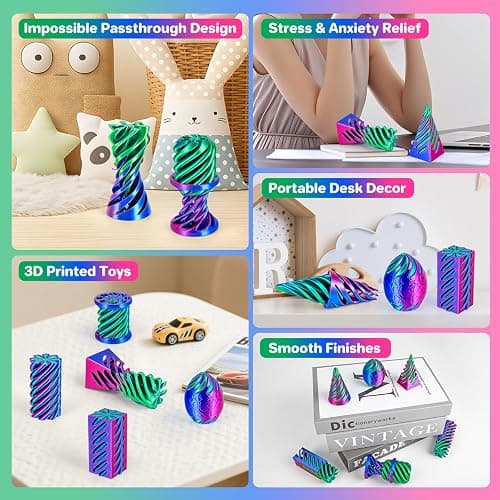 dikale 6 Packs Spiral Cone 3D Printed Fidget Toy Set, Flexible Impossible Cone Pyramid Passthrough Toys for Stress Relief, Desk Deco Relaxing for Kids Adults, Rose Red + Dark Blue & Dark Blue + Green thumbnail 4