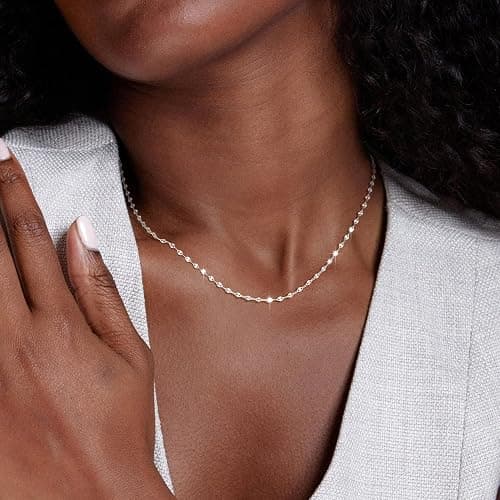 Carffordo 925 Sterling Silver Chain Necklace Link Chain Necklace for Women Simple Dainty 16K Gold Plated Necklace for Women Minimalist Waterproof Silver Necklace Trendy Jewelry Gifts thumbnail 2