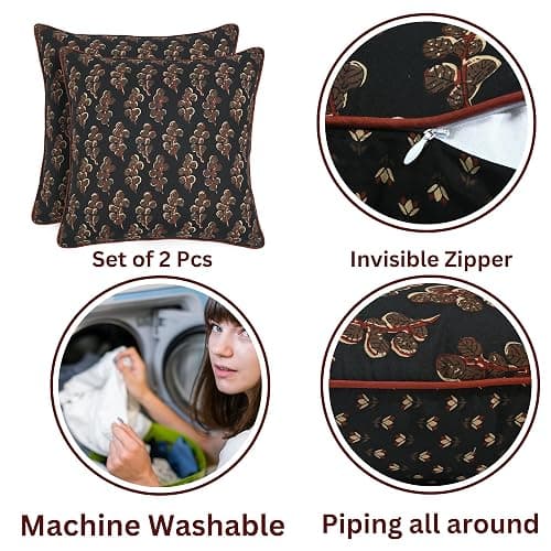 Ridhi Hand Block Print 18x18 Black Decorative Outdoor Couch Throw Canvas Pillow Cover Set of 2 Washable Modern Vintage Boho Chic Spring Home Decor GIFS Cover thumbnail 4