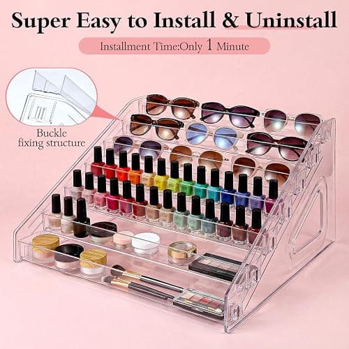 Oqqlin 2 Pcs 7 Layers Nail Polish Organizer, Clear Plastic Nail Polish Stand Large Essential Oil Storage Holder for Cosmetic, Eyeglasses, Perfume, Jewelry, Lipstick thumbnail 3